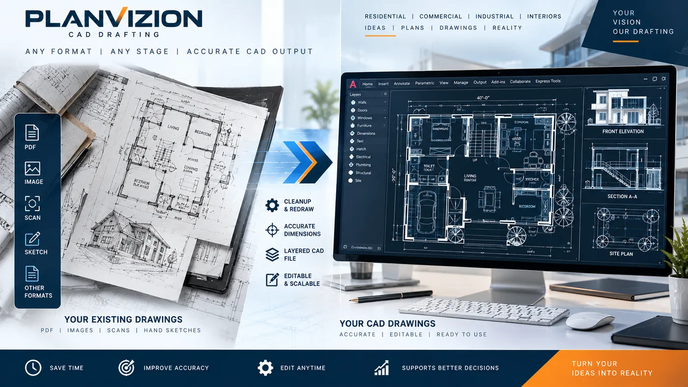 PDF drawing to editable CAD conversion and redrafting workflow